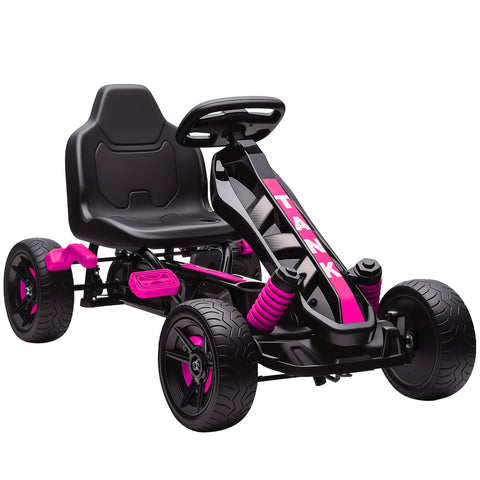 Black and pink aiyaplay pedal go-kart for kids with eva anti-slip wheels and vibrant magenta accents on frame and footrests
