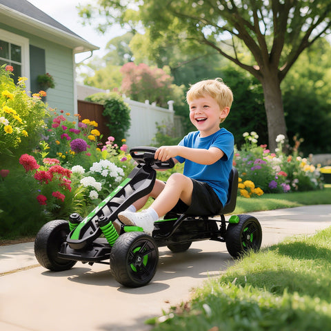 Black and green aiyaplay pedal go-kart for kids with eva anti-slip wheels and brake for ages 3-6 years