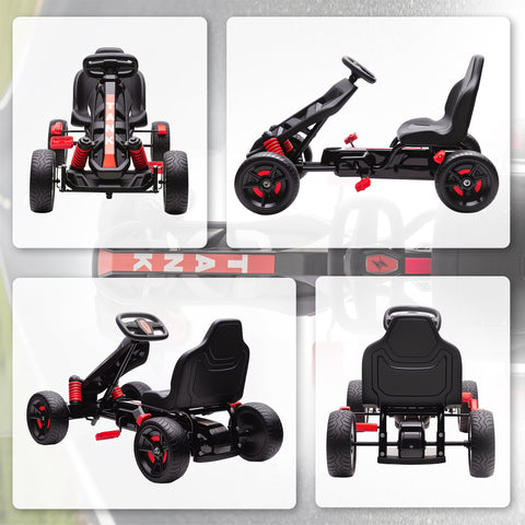 Black and red aiyaplay pedal go-kart for kids with eva anti-slip wheels durable plastic body and brake system