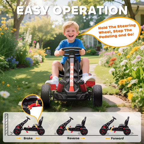Black and red aiyaplay pedal go-kart for kids with eva anti-slip wheels and tank design front for ages 3-6 years