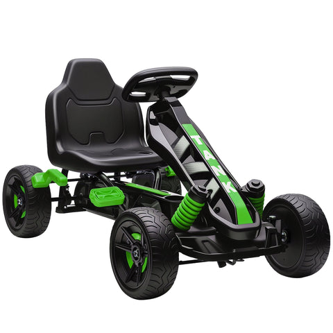 Black and green AIYAPLAY pedal go-kart for kids with sleek lime-green accents and eva anti-slip wheels for safety
