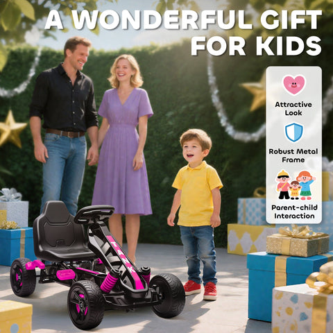 Aiyaplay pink pedal go-kart for kids 3-6 with eva anti-slip wheels and sturdy metal frame for safe riding