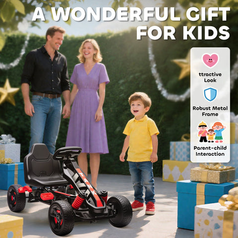 Black and red aiyaplay pedal go kart for kids with eva anti-slip wheels and a strong metal frame for ages 3 to 6 years