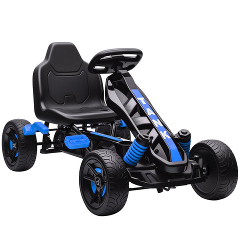 Black and blue aiyaplay pedal go-kart for kids with eva anti-slip wheels and freewheel system in sporty tank design