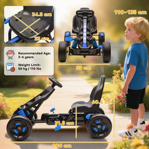 Black and blue aiyaplay pedal go kart with eva anti-slip wheels and tank logo for kids aged 3-6 years
