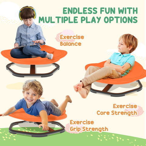 Orange aiyaPlay planet-shaped sensory spinning chair with black metal frame for balance and coordination training