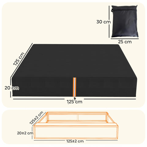 Black waterproof ai yaplay sandbox cover with orange reflective strip and bag perfect for sand pit play area