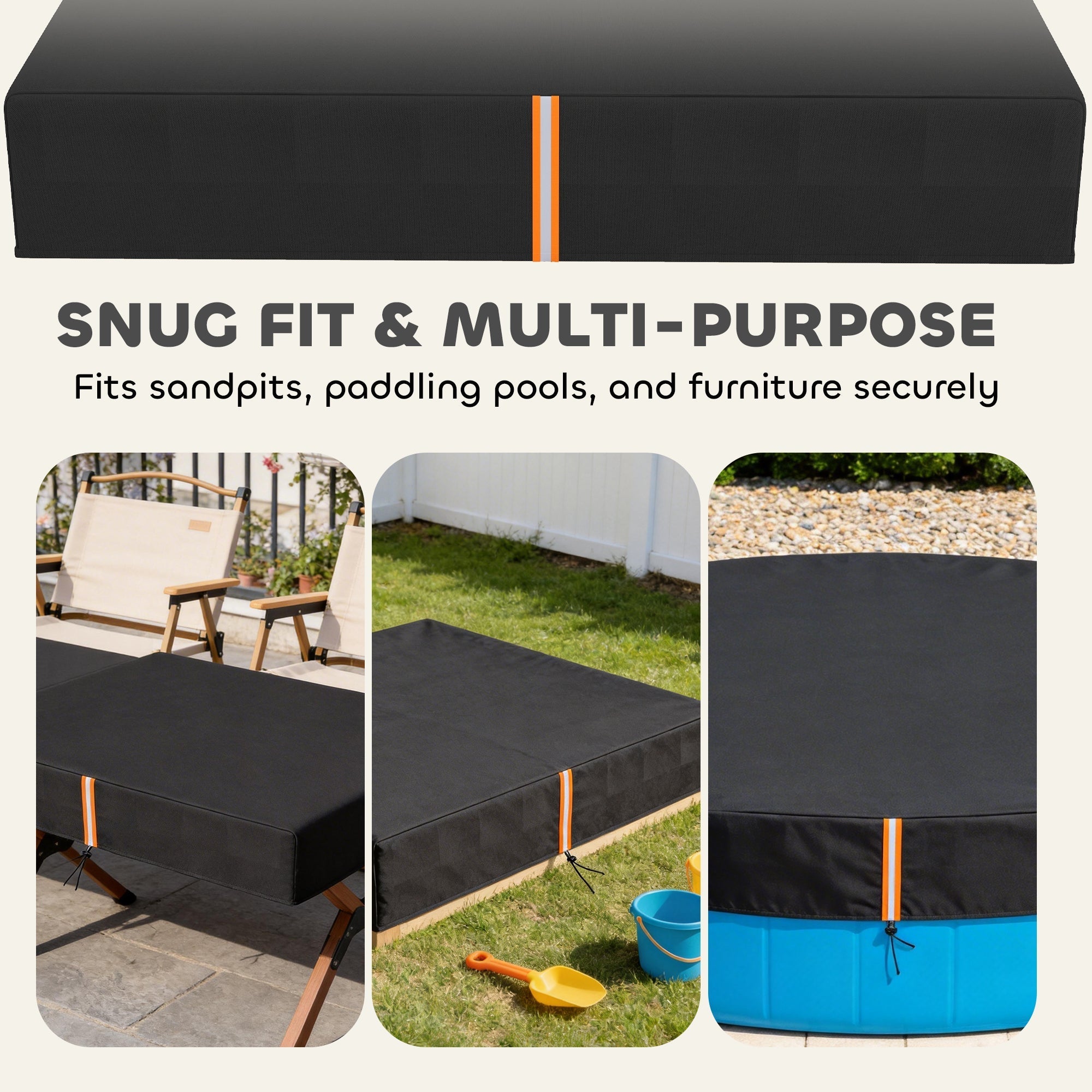 Black waterproof aiYaplay sandbox cover with orange zipper trim for dustproof sand pit and play area protection