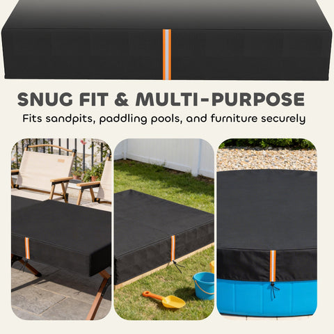Black waterproof aiYaplay sandbox cover with orange zipper trim for dustproof sand pit and play area protection