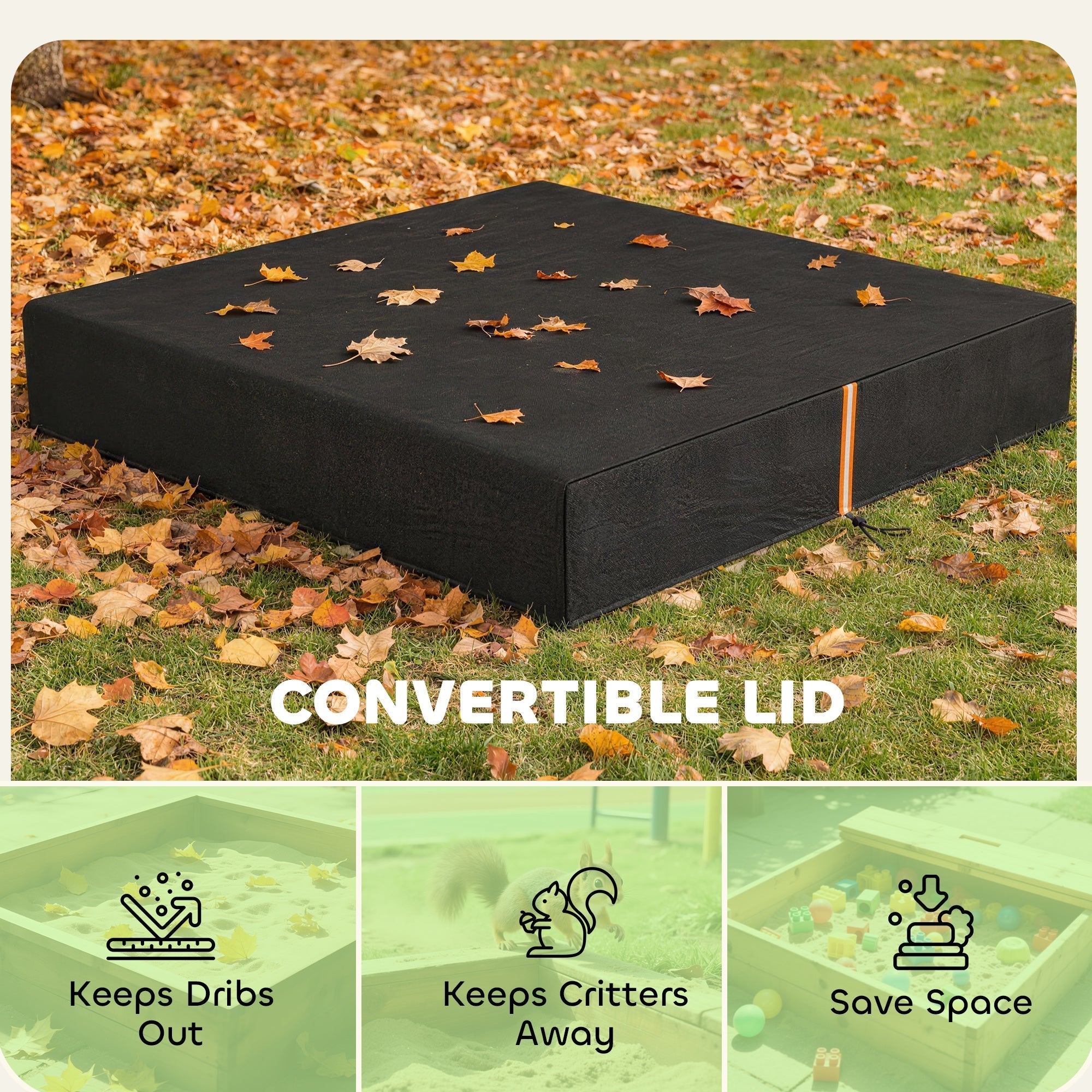Black aiayaplay sandbox cover with gold zipper detail waterproof dustproof sand pit cover for play area