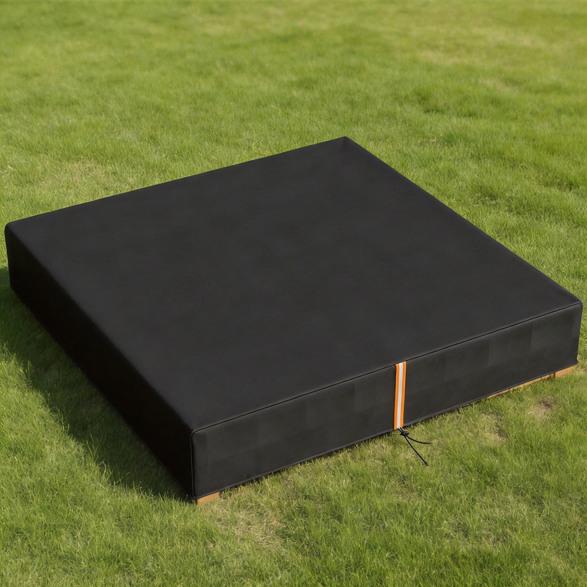 Black rectangular ai yaplay sandbox cover with orange zipper detail for waterproof dustproof sand pit cover play area