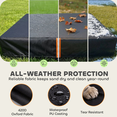 Black 420d oxford fabric sandbox cover with waterproof pu coating and orange trim for sand pit play area protection