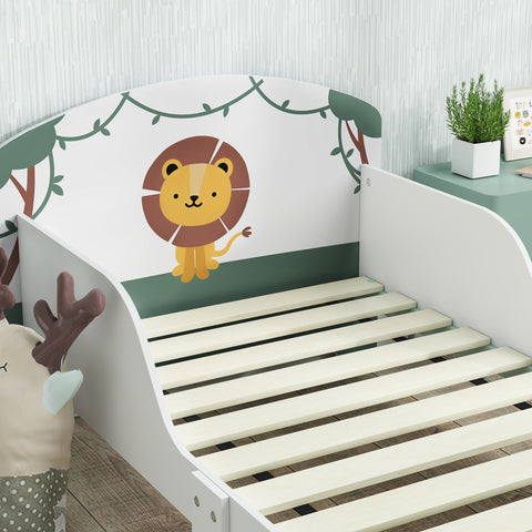 White aiyaplay toddler bed with lion design headboard green vine accents and guardrails fits 140 x 70cm mattress