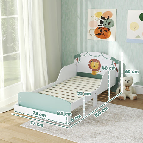 White aiyaplay toddler bed with lion headboard light blue footboard wooden slats fits 140 x 70cm mattress