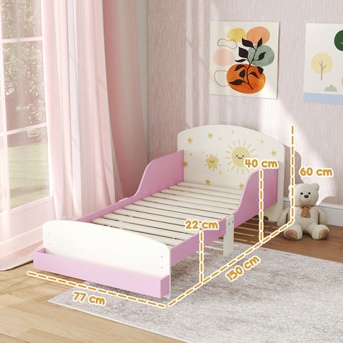 Pink and white aiyaplay toddler bed with sun and star design headboard and storage fits 140 x 70cm mattress for ages 3-8