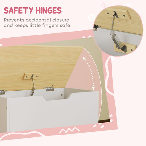 White aiyaplay toy box with light wood lid and safety hinges for toddler storage and playroom organization