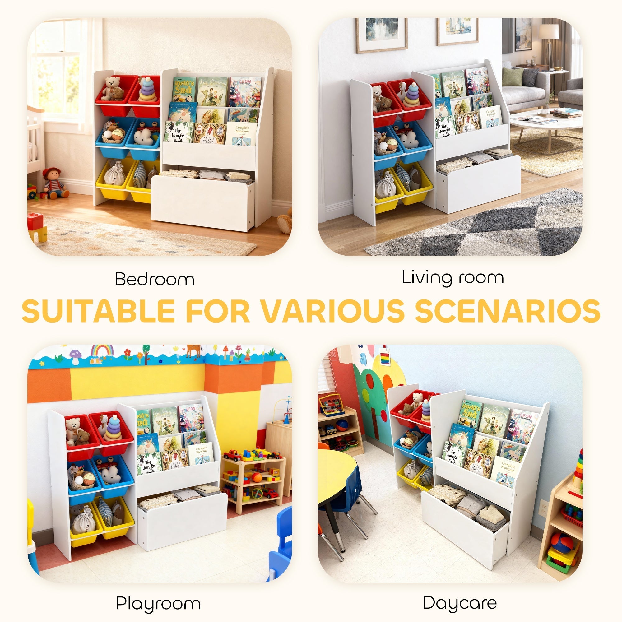 White ai yaplay toy storage unit with colorful plastic bins and pull out drawer kids storage shelf for bedroom and nursery