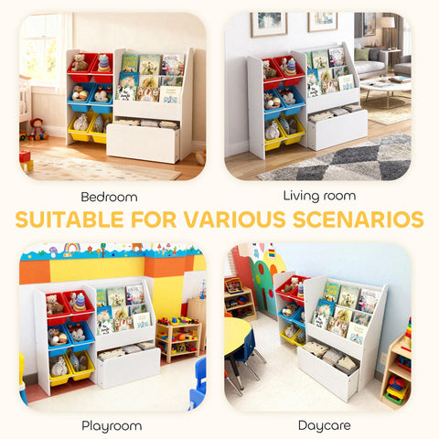 White ai yaplay toy storage unit with colorful plastic bins and pull out drawer kids storage shelf for bedroom and nursery