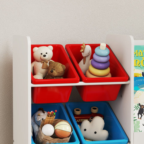 White and red plastic aiyaplay kids storage shelf with 4 compartments for bedroom and nursery organization
