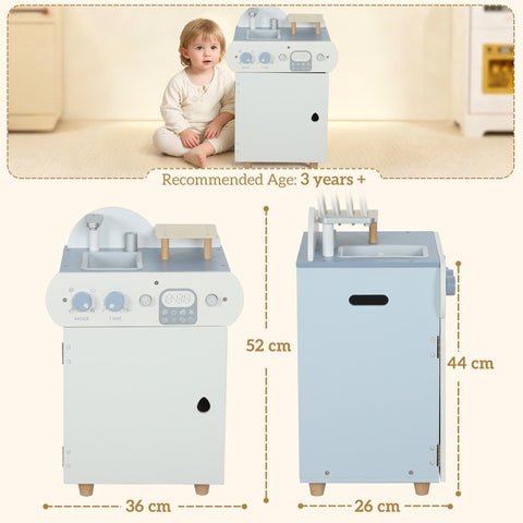 Aiyaplay light blue wooden dishwasher playset with white countertop sink control knobs perfect for toddlers gift