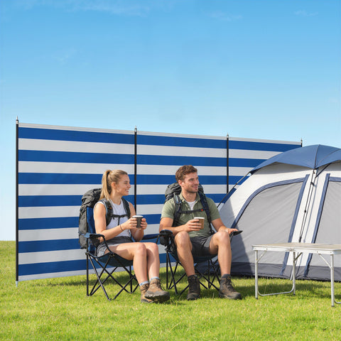 Outsunny 4 Pole Camping Windbreaks, Beach Wind Shield Shelter with Carry Bag and Steel Poles, 540cm x 150cm, Dark Blue