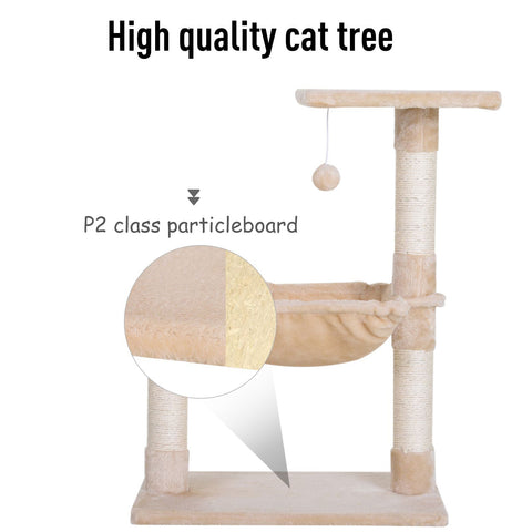 PawHut Cat Scratch Post with Bed Cat Tree for Indoor Cats Sisal Scratching Posts Hammock Kitty Activity Centre Beige