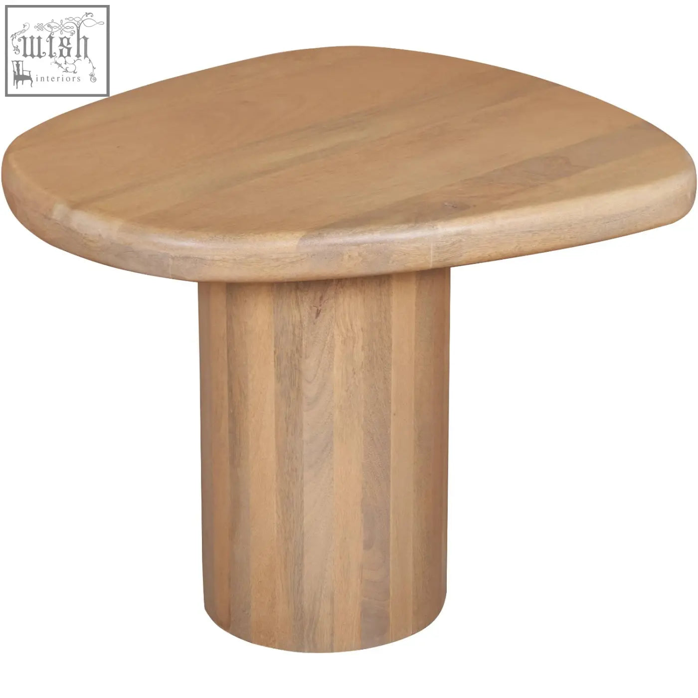 Ajmer solid wood side table with light wood organic shape top and cylindrical pedestal base in natural finish