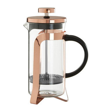 Akeala rose gold cafetiere 350 ml with rose gold finish black handle and clear glass body for french press coffee