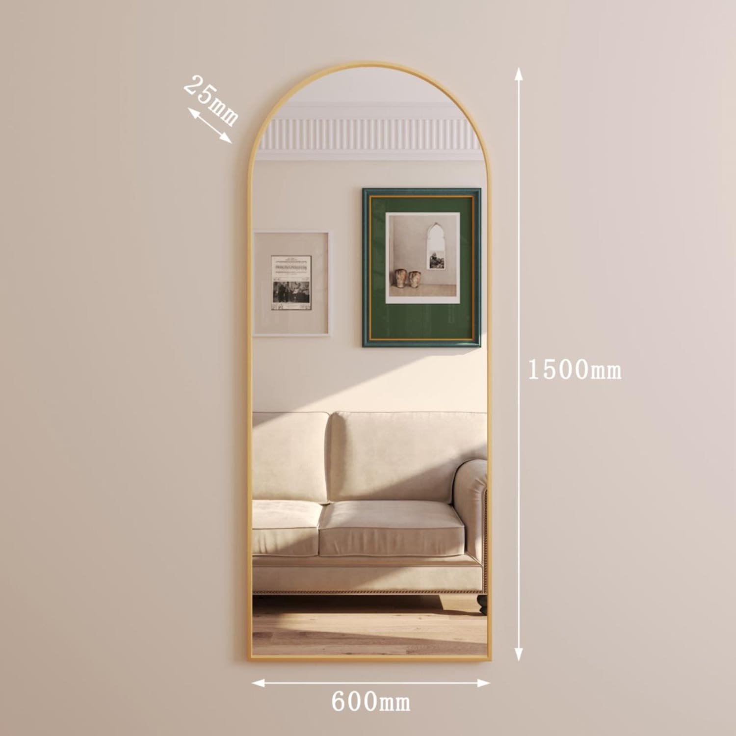 Akiko - Full Length Gold Arched Mirror - 150cm x 60cm