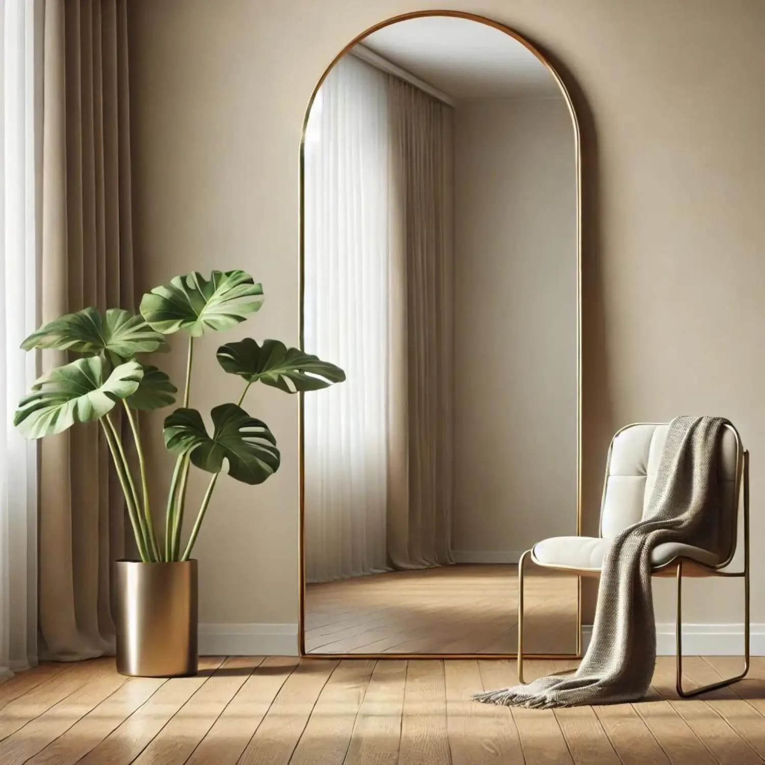 Akiko - Full Length Gold Metal Arched Mirror - 160cm x 60cm