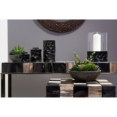 Black marble coffee table with a geometric checkered pattern and sleek metal legs for akola black and gold large hurricane candle holder