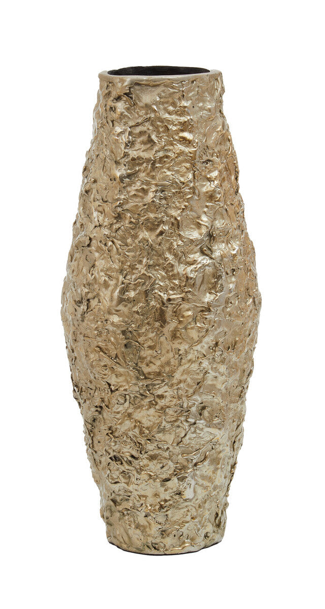 Akola gold textured small metal vase with a rough gold textured ceramic oval shape and uneven surface