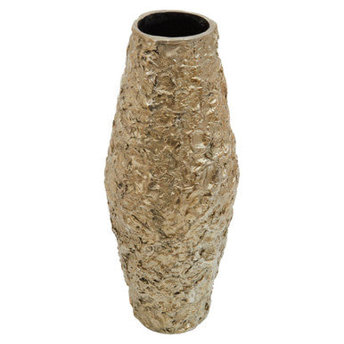 Bronze gold textured small metal vase with a rough surface and tapered shape perfect for home decor