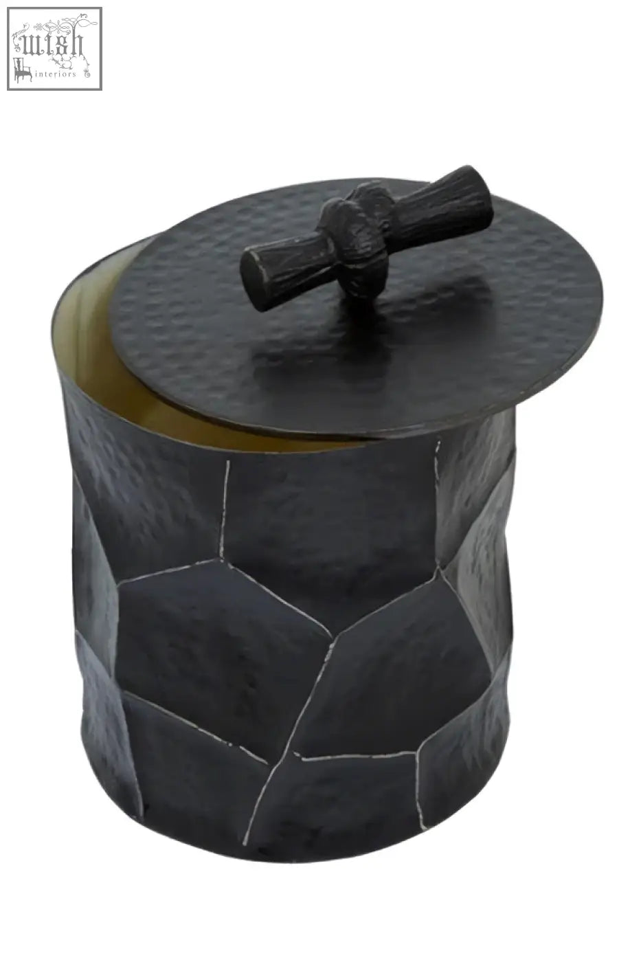 Akola large black hammered metal trinket box with matching lid and dark wooden handle perfect for storage