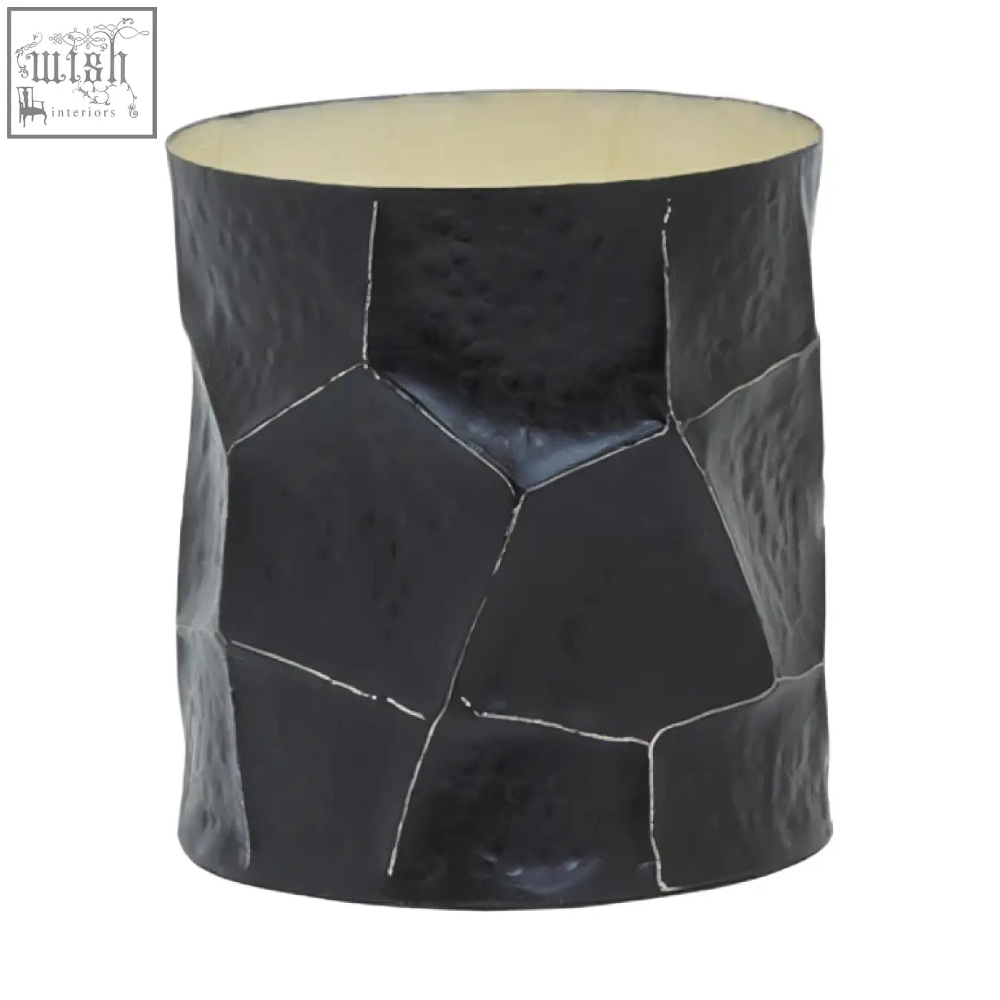 Large black and gold trinket box with textured matte finish and geometric segmented design for stylish storage