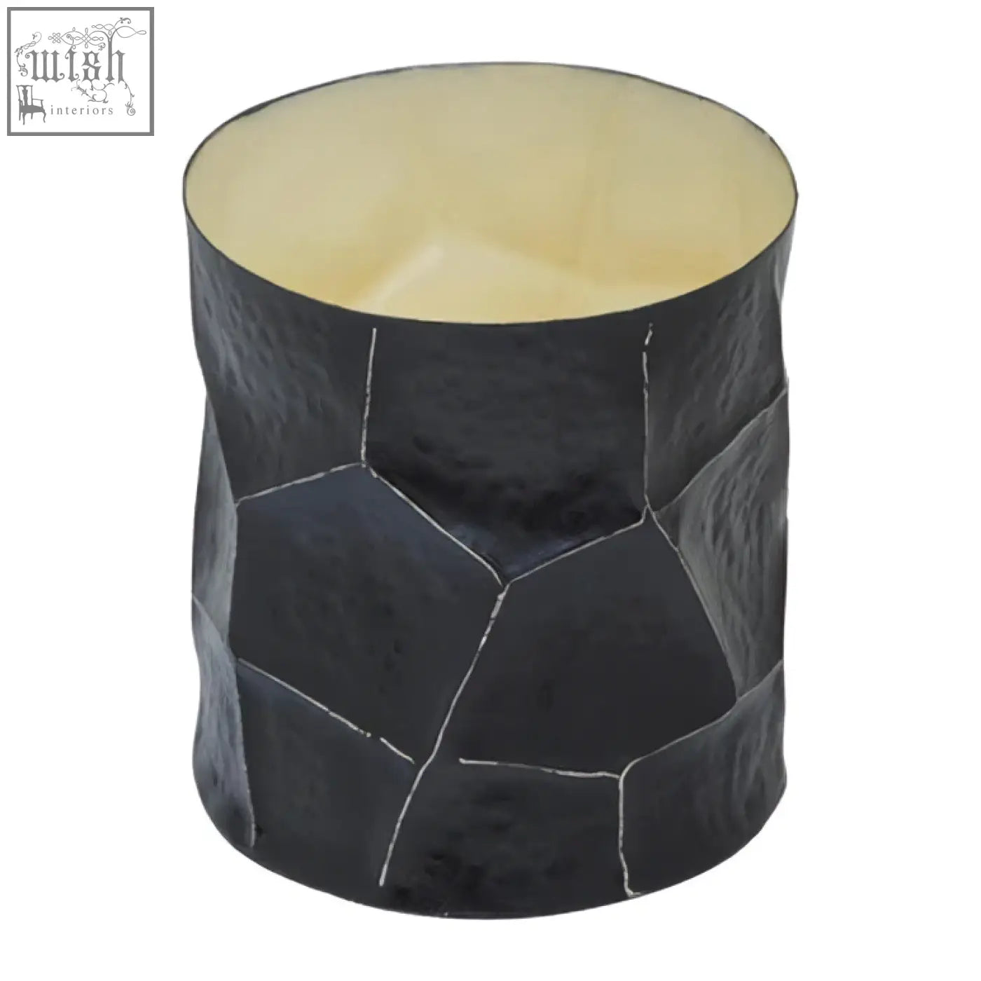 Akola large black and gold trinket box with a textured matte finish and off-white interior geometric design