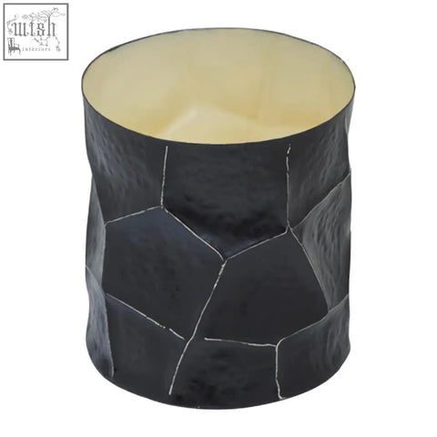 Akola large black and gold trinket box with a textured matte finish and off-white interior geometric design