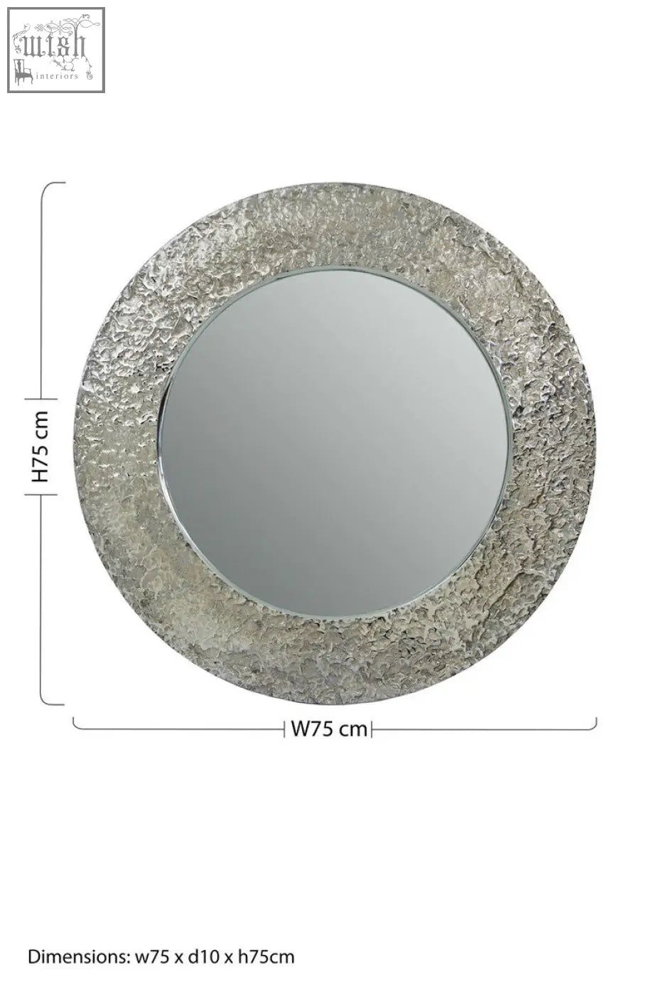Akola nickle finish round wall mirror with a textured silver-toned metallic frame for stylish round wall decor