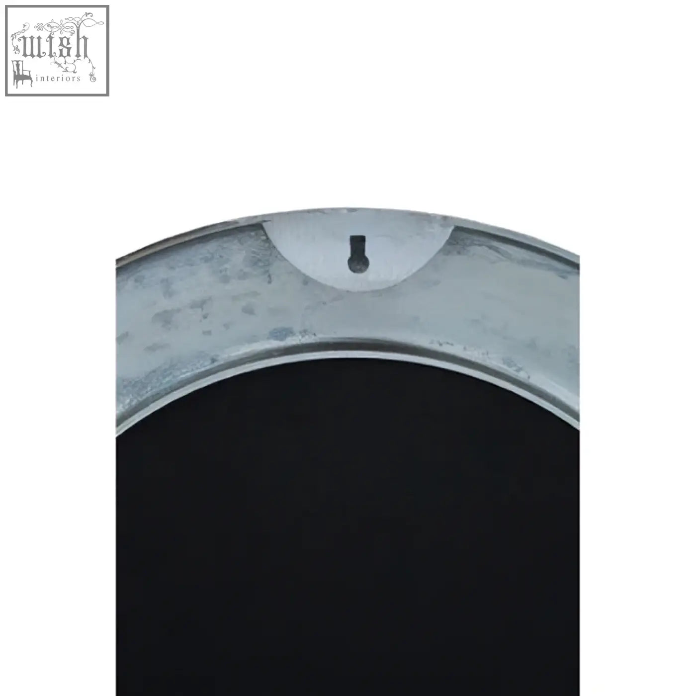 Akola nickle finish round wall mirror with galvanized metal frame and black reflective surface for stylish wall decor