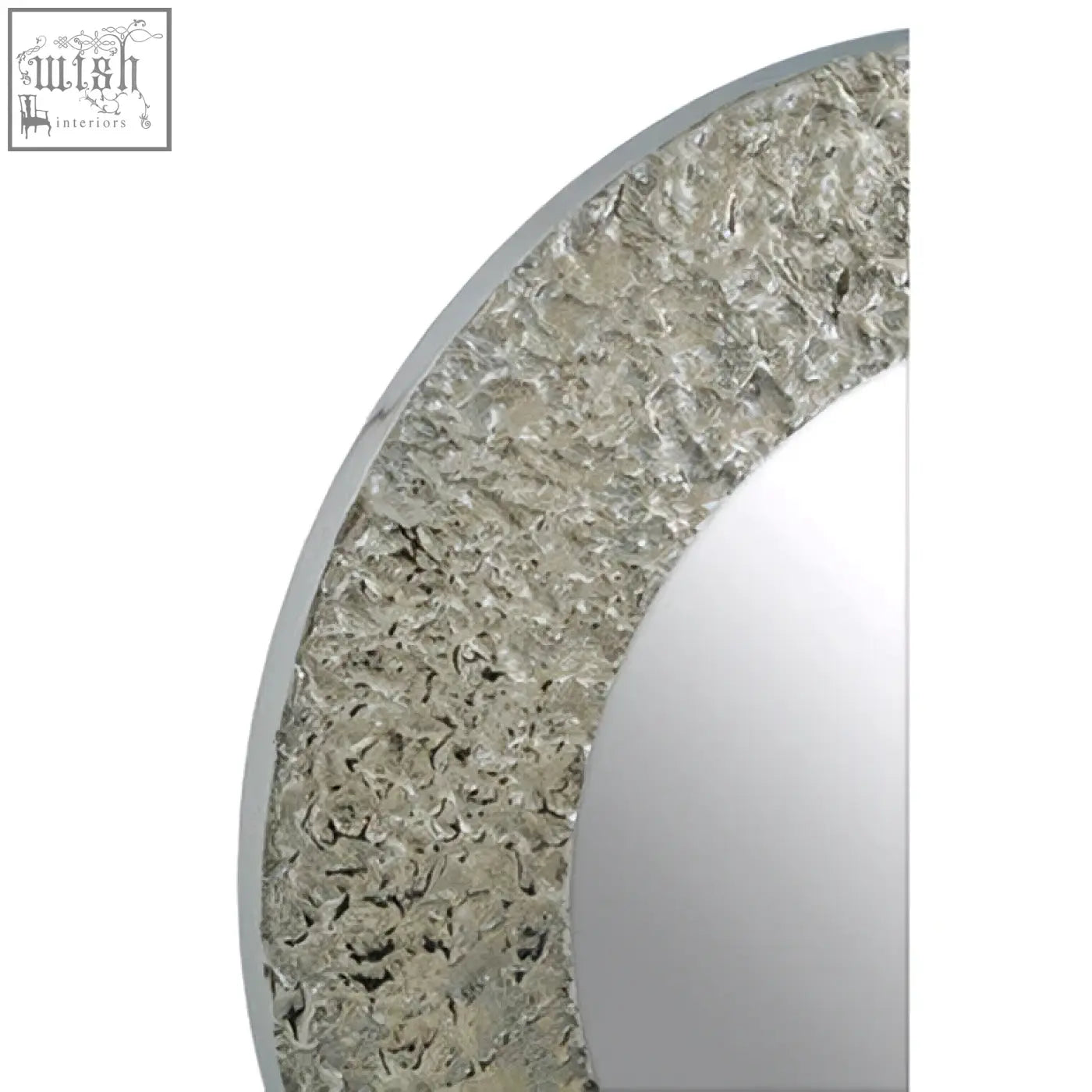 Akola nickle finish round wall mirror with silver frame and textured frosted glass border for stylish wall decor