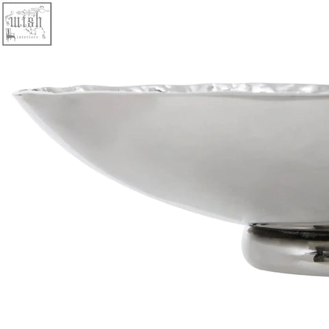 Silver textured decorative bowl with hammered finish and sleek pedestal base perfect for stylish home decor