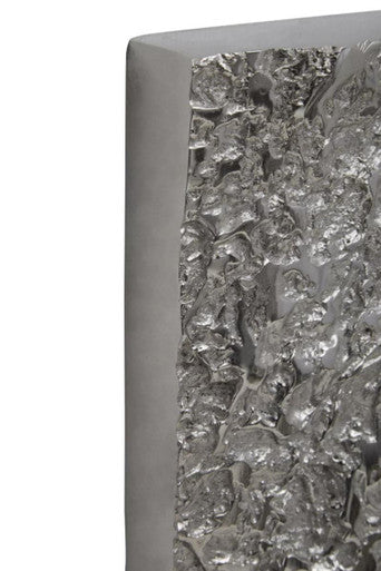 Silver framed rectangular wall mirror with textured silver metallic crinkled surface perfect for stylish decor