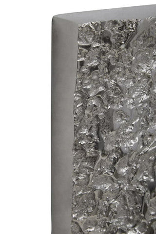 Silver framed rectangular wall mirror with textured silver metallic crinkled surface perfect for stylish decor