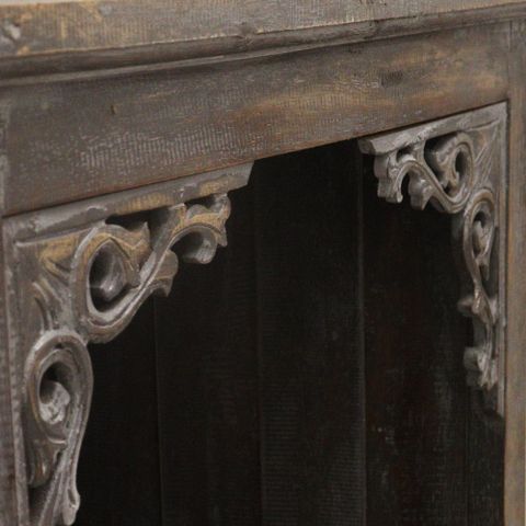 Antique-style wooden albasia bathroom cabinet with ornate carved corner brackets and distressed dark gray finish
