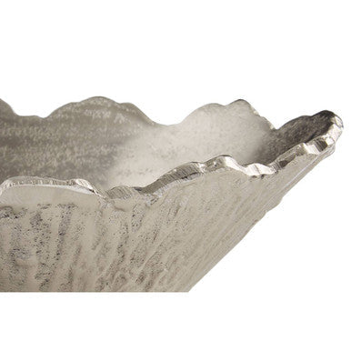 Albero small silver bowl with a silver metallic finish, textured wavy rim, and ridged interior surface