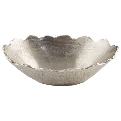 Albero small silver bowl with scalloped edge and textured surface in silver metallic finish