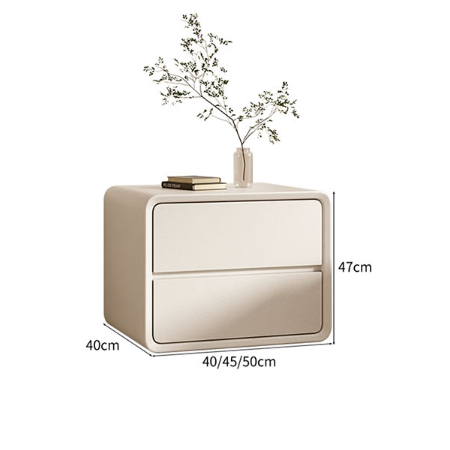 Beige alberto bedside table with two drawers and smooth matte finish in sleek minimalist design bedside table