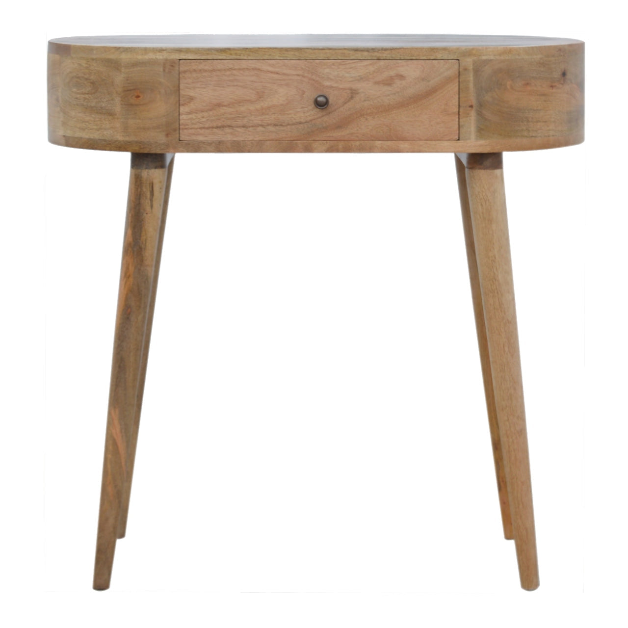 Light brown albion console table with tapered legs oak finish and single drawer for stylish storage