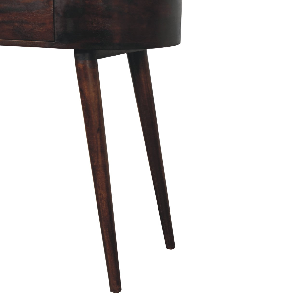 Dark brown walnut console table with tapered legs perfect for hallway or living room storage and display