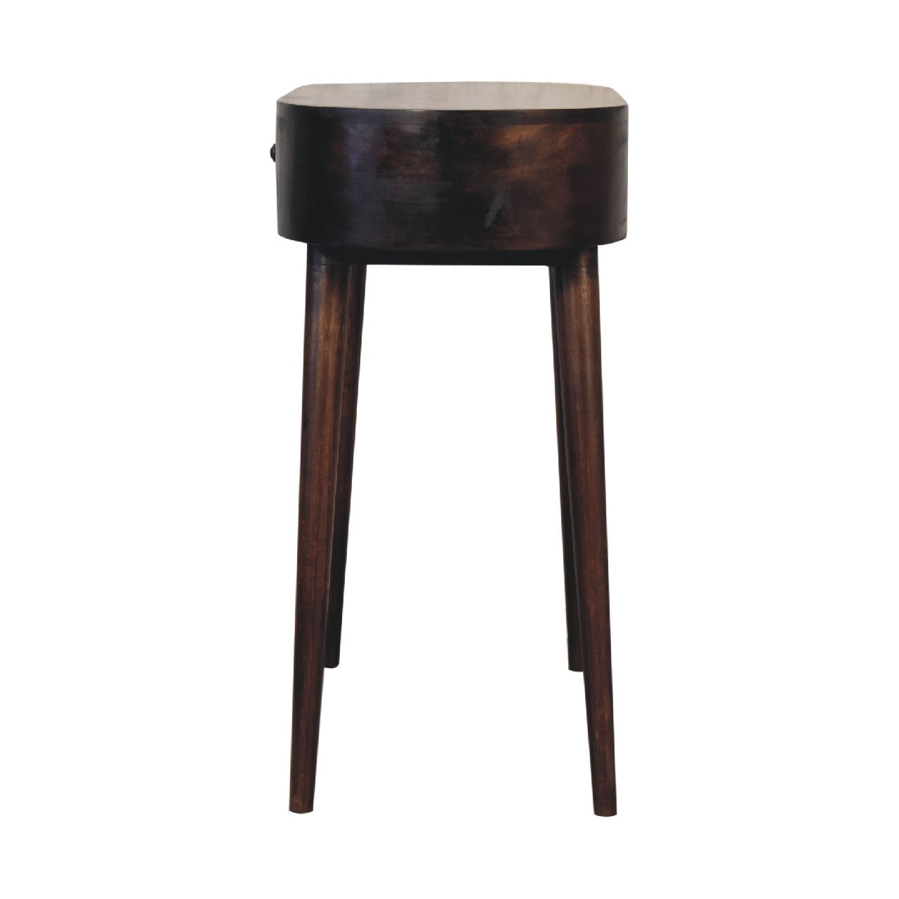Dark brown walnut console table with a rectangular top and four slender legs perfect as a side table